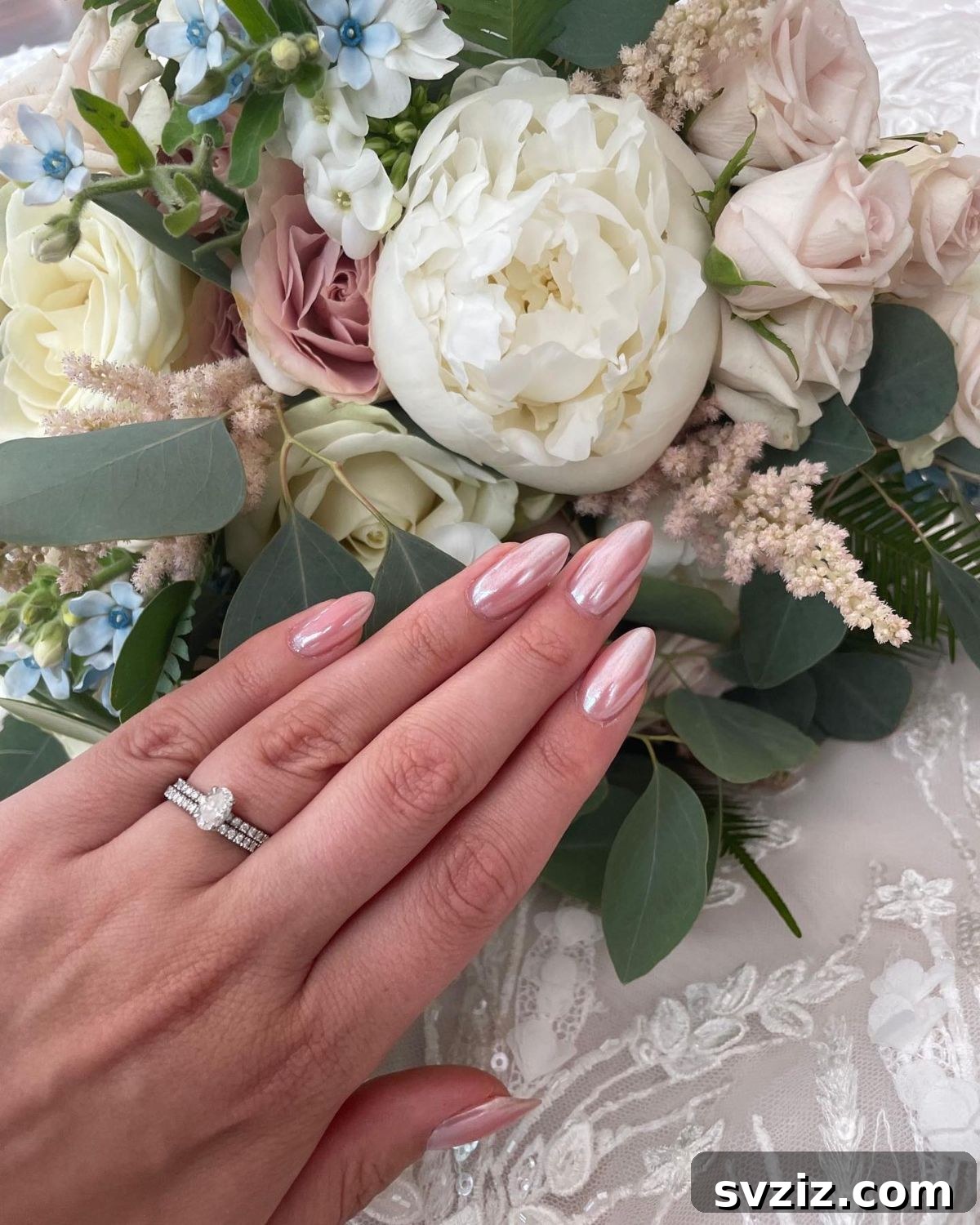 Stunning Bridal Nail Art Inspiration 34 Simple and romantic chrome nails for a minimalist wedding look
