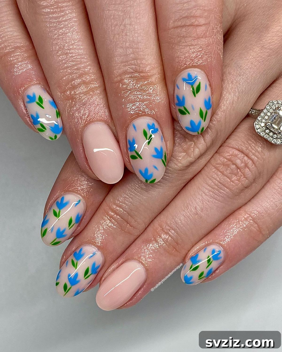 41 Stunning Floral Manicure Ideas to Blossom Your Look 33 Santorini Milky Base nail art