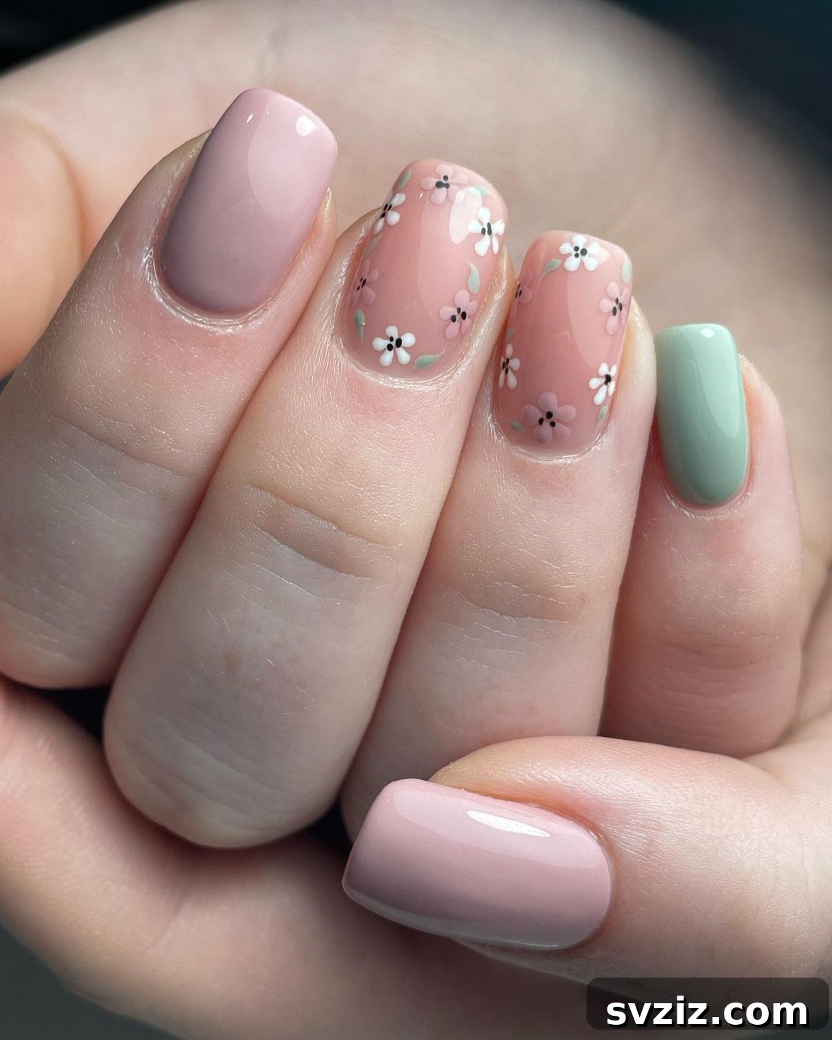 41 Stunning Floral Manicure Ideas to Blossom Your Look 36 Pink & Sage Florals