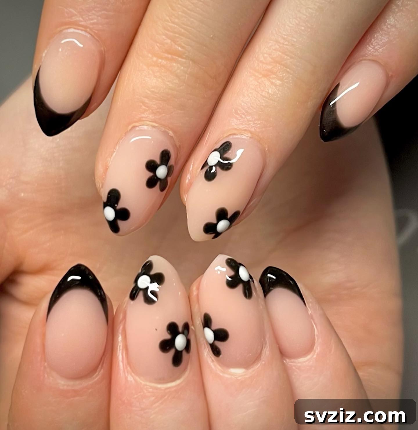 41 Stunning Floral Manicure Ideas to Blossom Your Look 43 Black Flower French nails