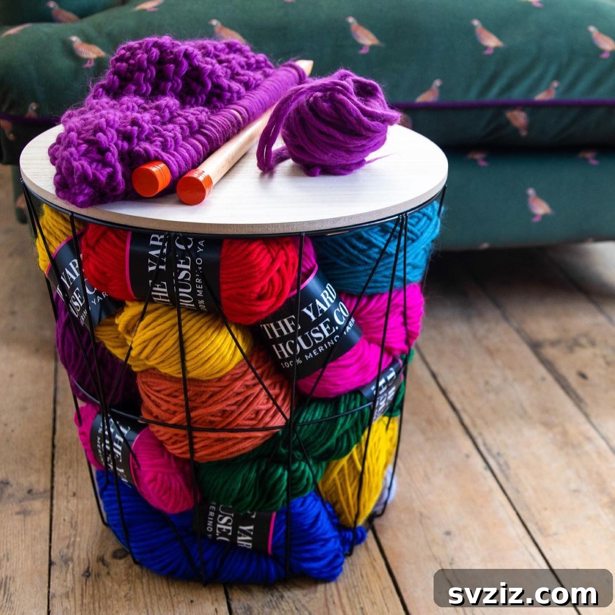 21 Ingenious Yarn Storage Solutions 5 A stylish table with integrated yarn storage, showcasing a decorative and functional approach.