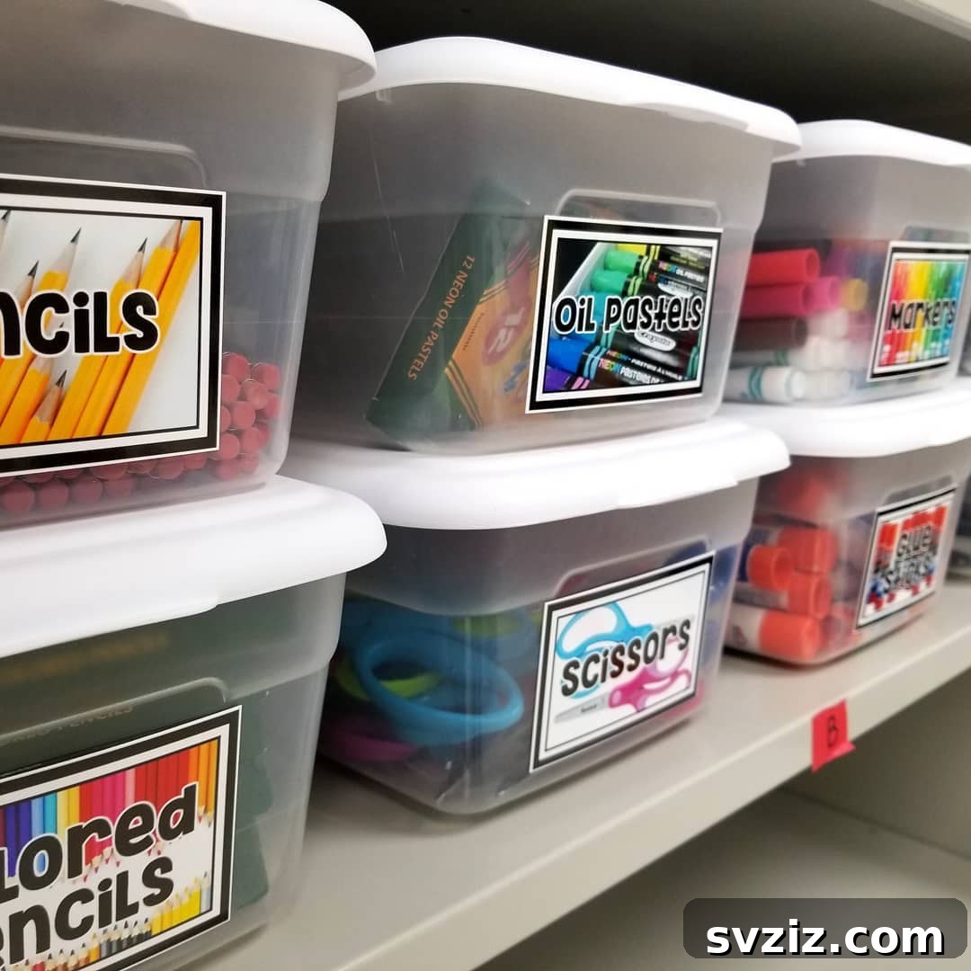 Unlock Creativity: Smart Organization for Your Art Studio 3 Simple plastic bins for art room organization, perfect for storing various craft supplies like paints, markers, and tools. Clear plastic storage solutions enhance visibility and maintain a clutter-free creative space.