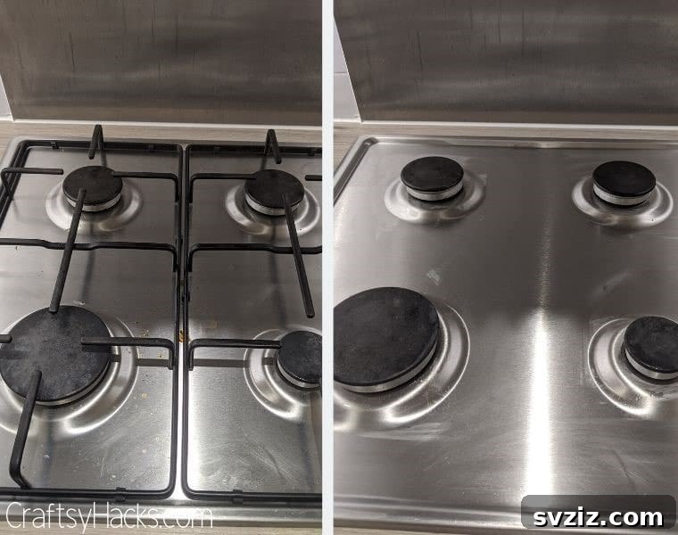 Cleaning and sanitizing a stovetop with baking soda and vinegar for shine