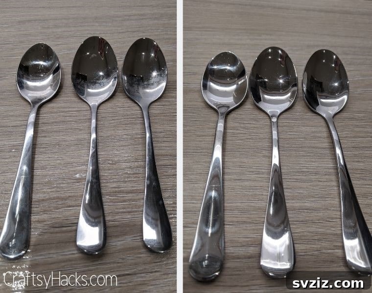 Polishing tarnished silverware with baking soda and aluminum foil