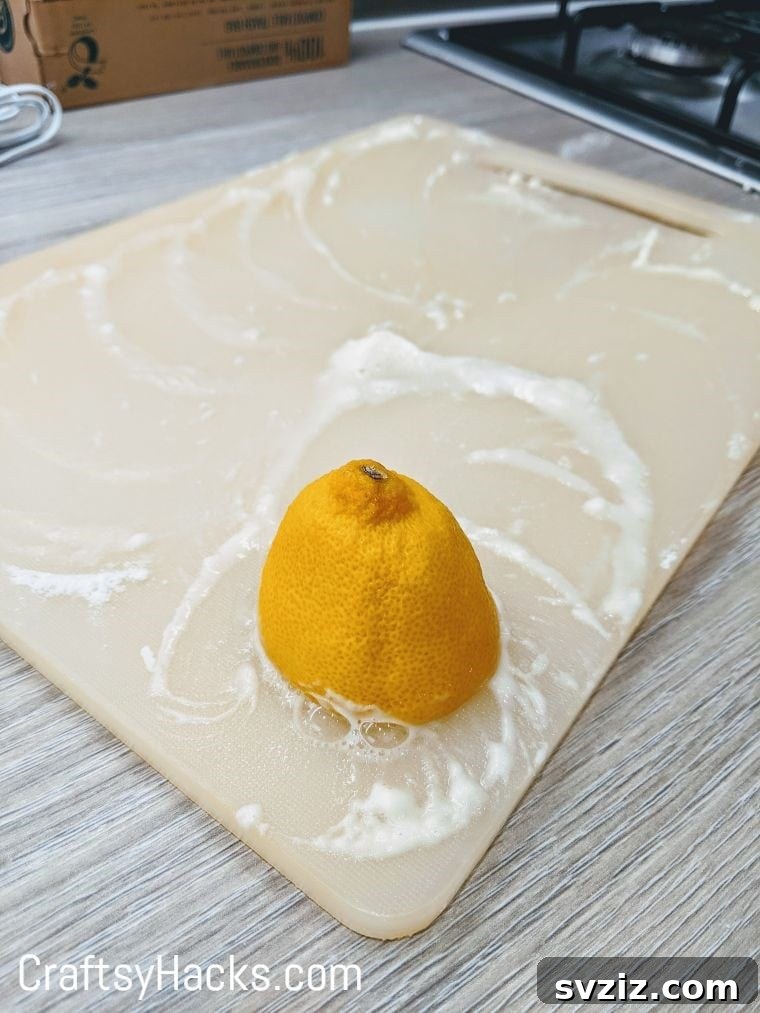 Cleaning cutting boards naturally with baking soda and lemon