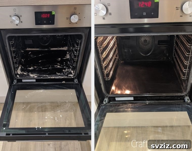 Cleaning a dirty oven naturally with a baking soda and vinegar paste
