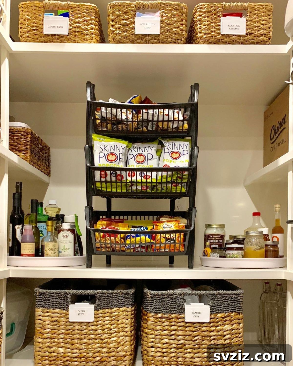 21 Genius Vertical Pantry Hacks for Ultimate Organization 23 A central marquee shelf acting as a focal point for vertical pantry organization, enhancing accessibility and structure.