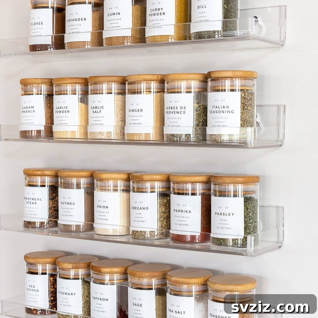 21 Genius Vertical Pantry Hacks for Ultimate Organization 7 Space-saving vertical spice rack mounted on a wall or cabinet door, keeping spices organized and easily accessible.