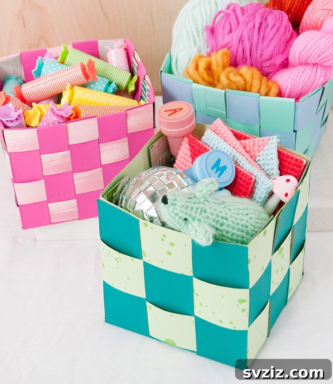 21 Genius Cardboard Hacks for an Organized Home 3 DIY Woven Storage Baskets from Repurposed Cardboard Tissue Boxes