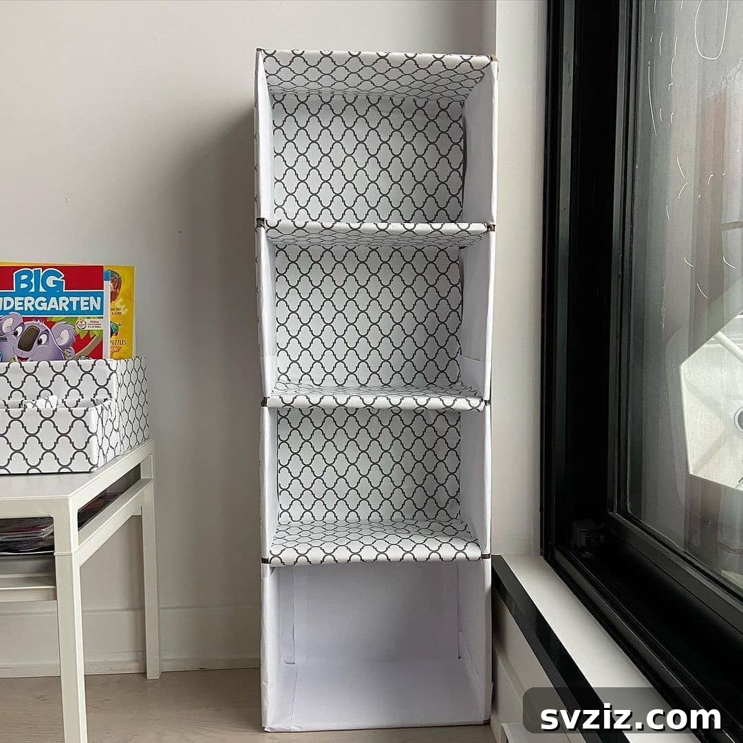 21 Genius Cardboard Hacks for an Organized Home 7 DIY Cardboard Shelf Organizer for Books, Toys, and Crafts