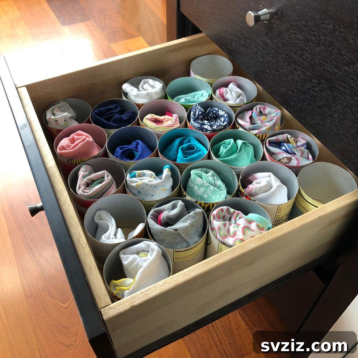 21 Genius Cardboard Hacks for an Organized Home 9 Repurposed Pringles Cans for Kids' Underwear Drawer Organization