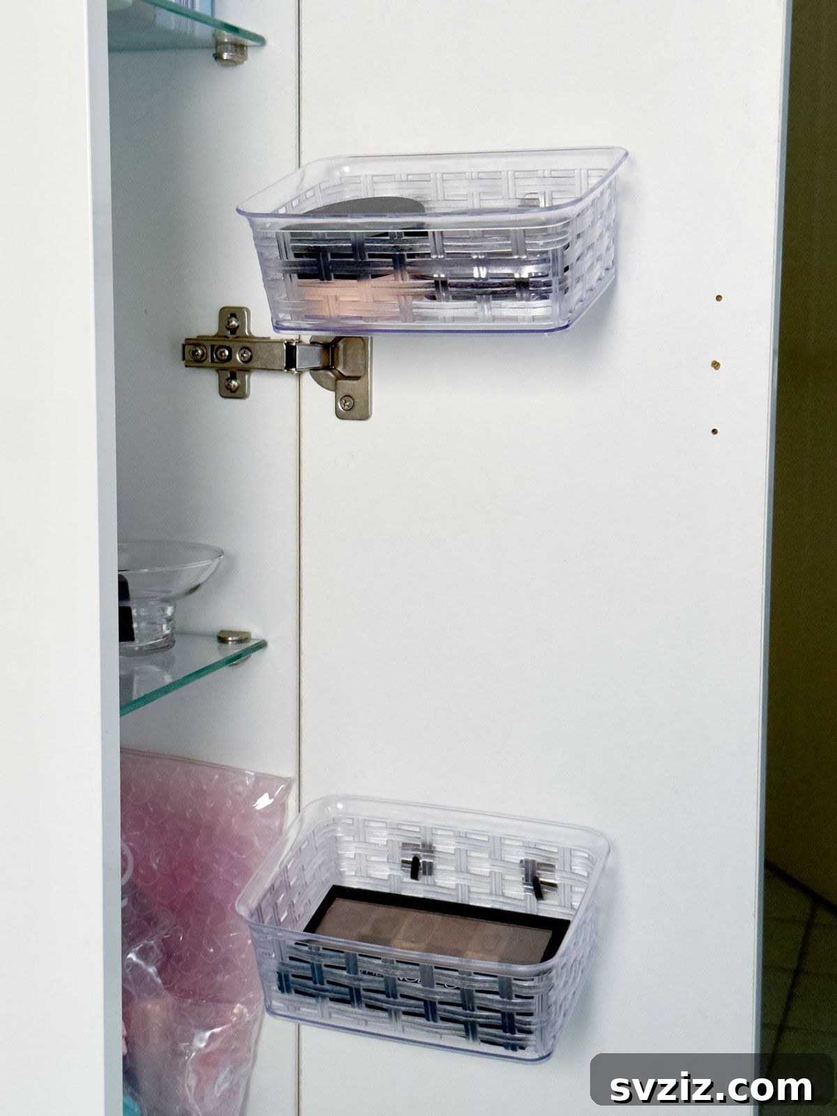 Unlock a Tidy Vanity: Genius Makeup Organization 5 Attach Baskets to Cabinet Doors