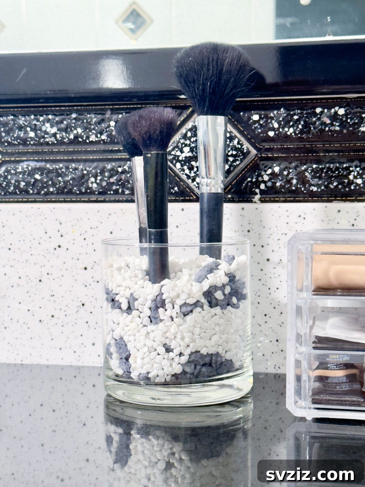 Unlock a Tidy Vanity: Genius Makeup Organization 7 Make a Makeup Brush Holder with Stones or Beads
