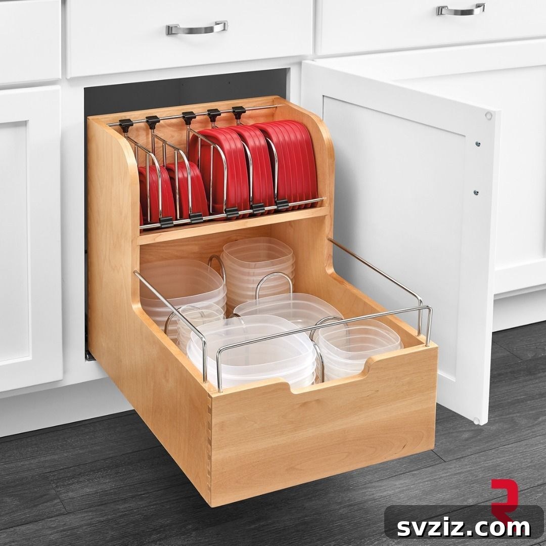 Innovative two-level pullout drawer for Tupperware organization
