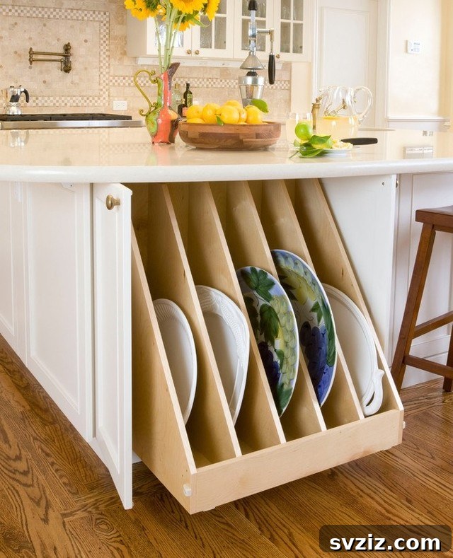 Under-counter pullout drawer for organized crockery storage