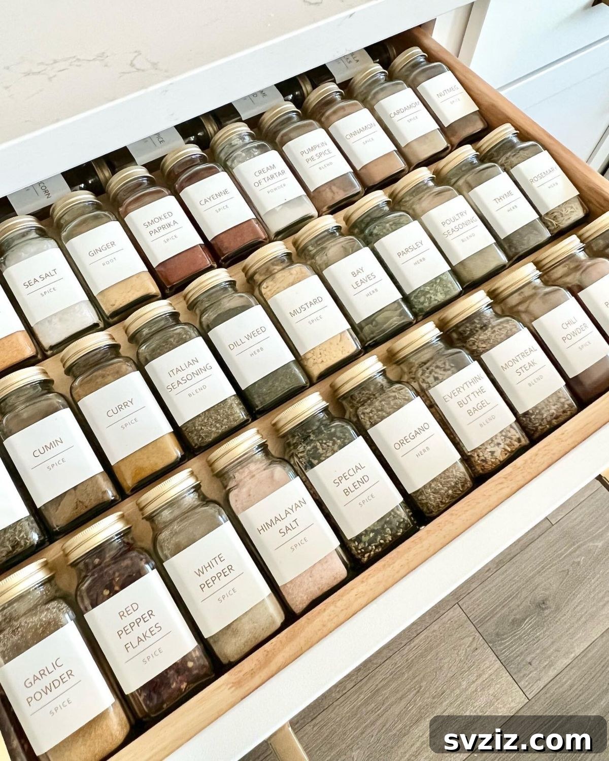Efficient spice drawer organization with pullout access