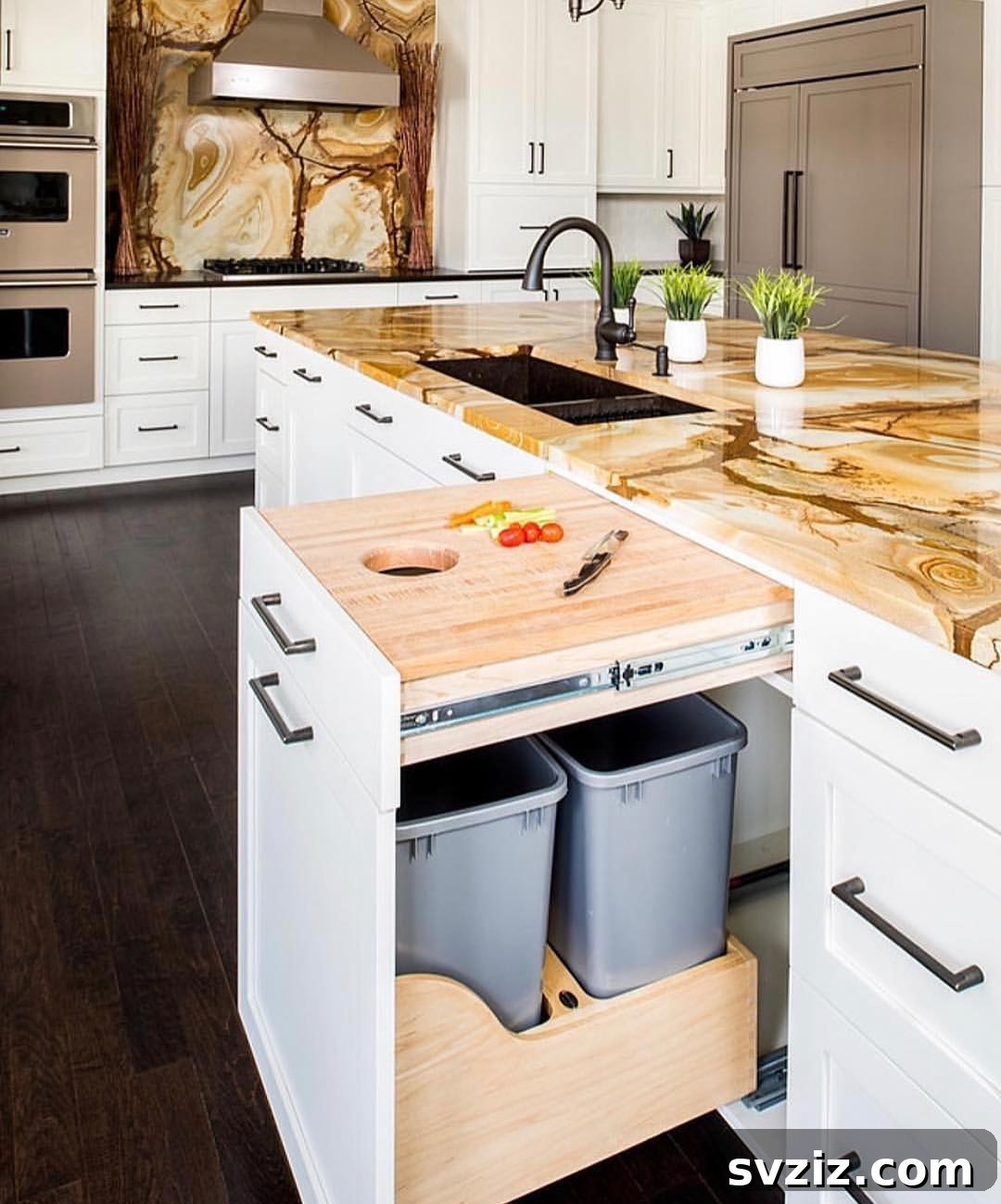 Hidden pullout garbage bins for efficient waste disposal