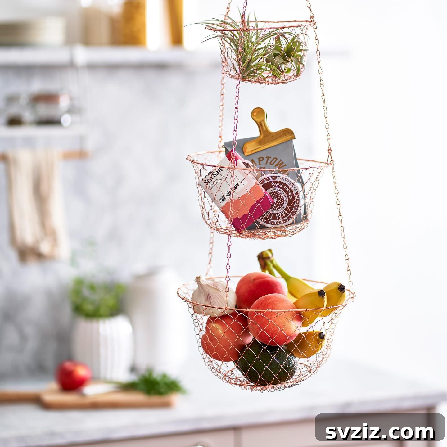 21 Genius Vertical Kitchen Hacks to Maximize Your Space 20 Hanging Wire Baskets
