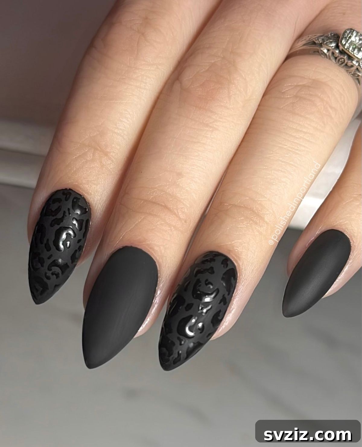 31 Chic Short Matte Nail Designs to Try Now 26 Fun and spunky short matte black nails featuring a classic cheetah print design.