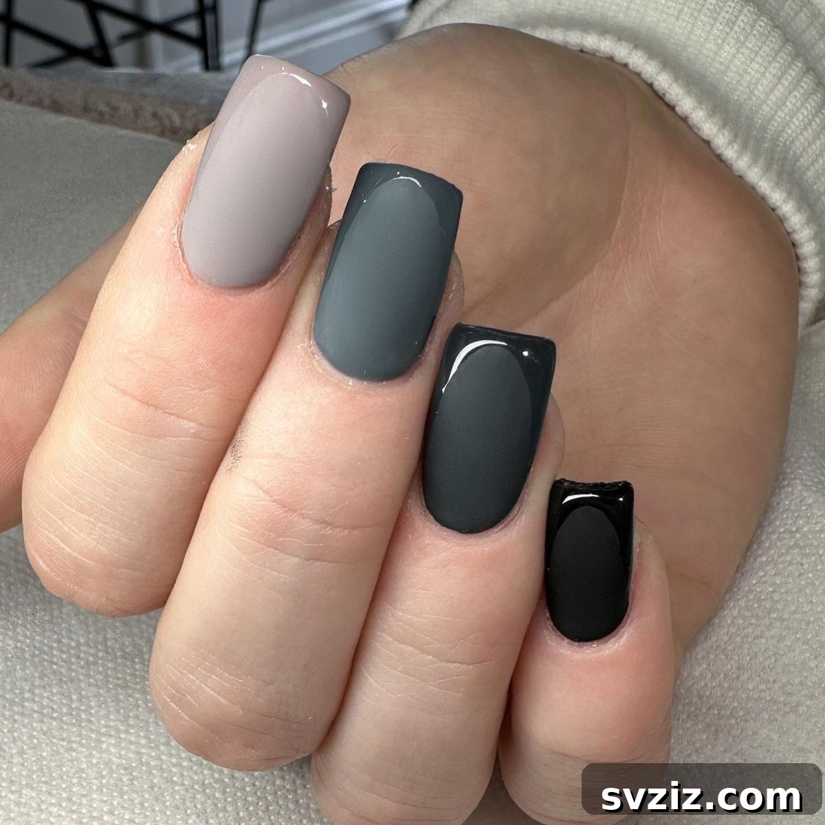 31 Chic Short Matte Nail Designs to Try Now 31 Intriguing short matte black and gray gradient nails, offering a sophisticated and artistic vibe.