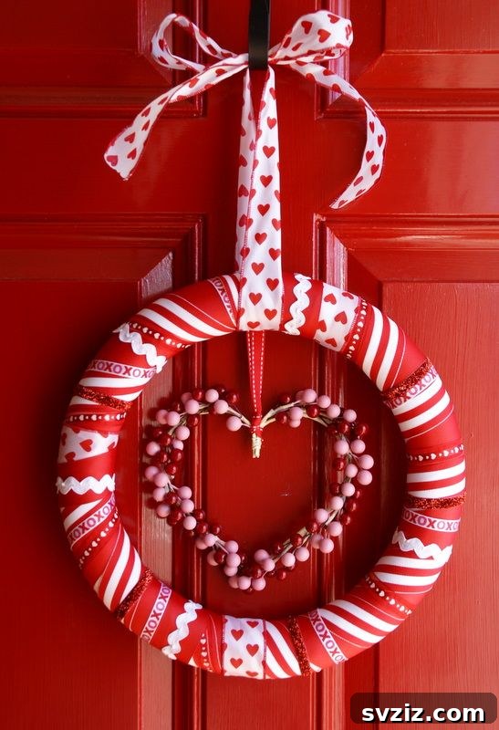 Valentine's Ribbon Wreath with Dangling Heart