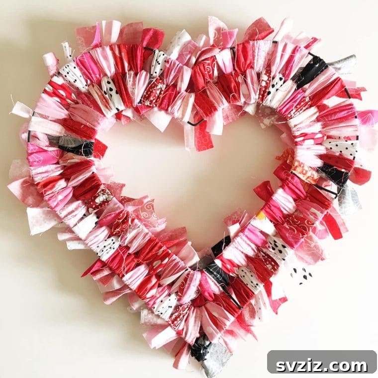 Fabric Scrap Heart Wreath