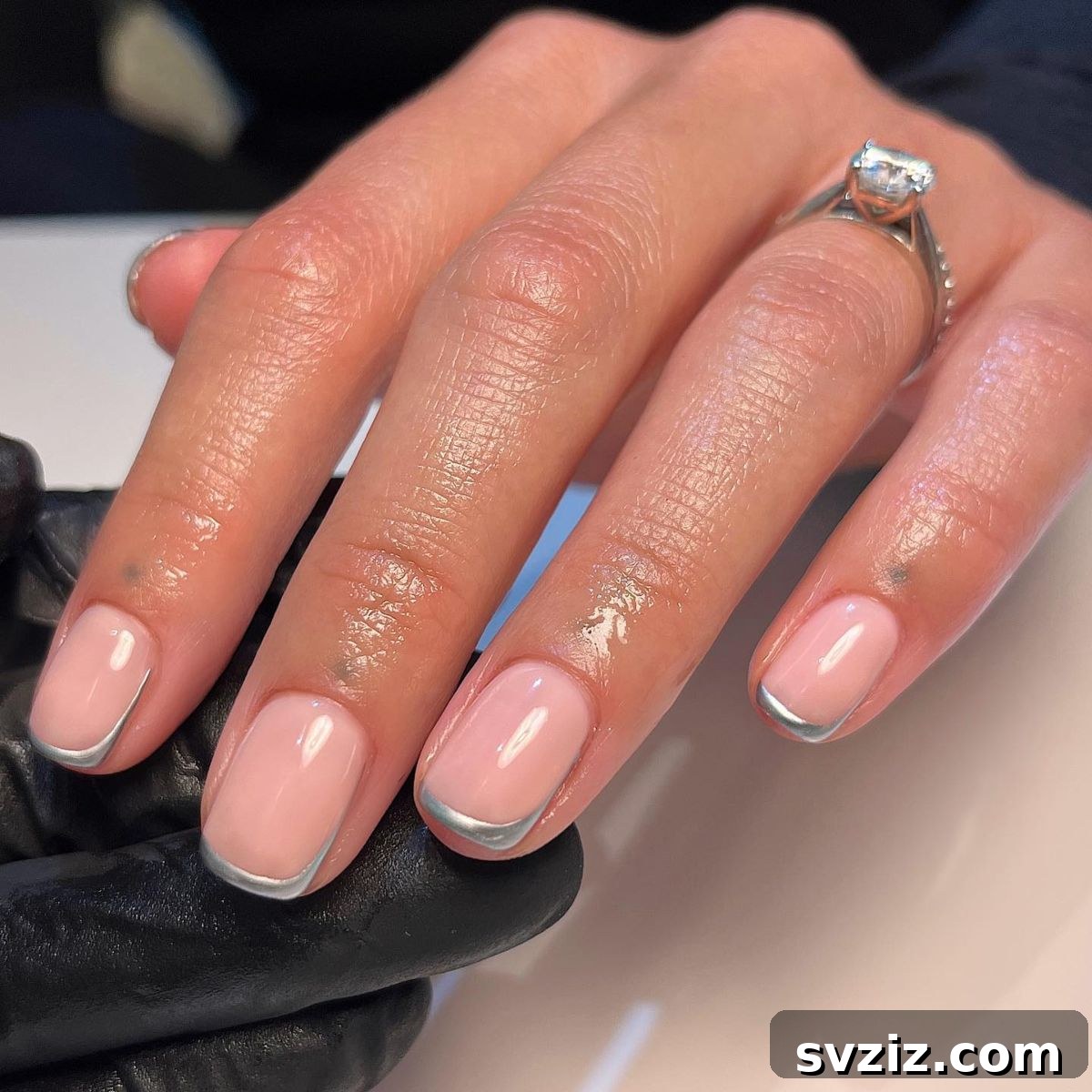 Natural Minimalist Nails with Chic Silver French Tips