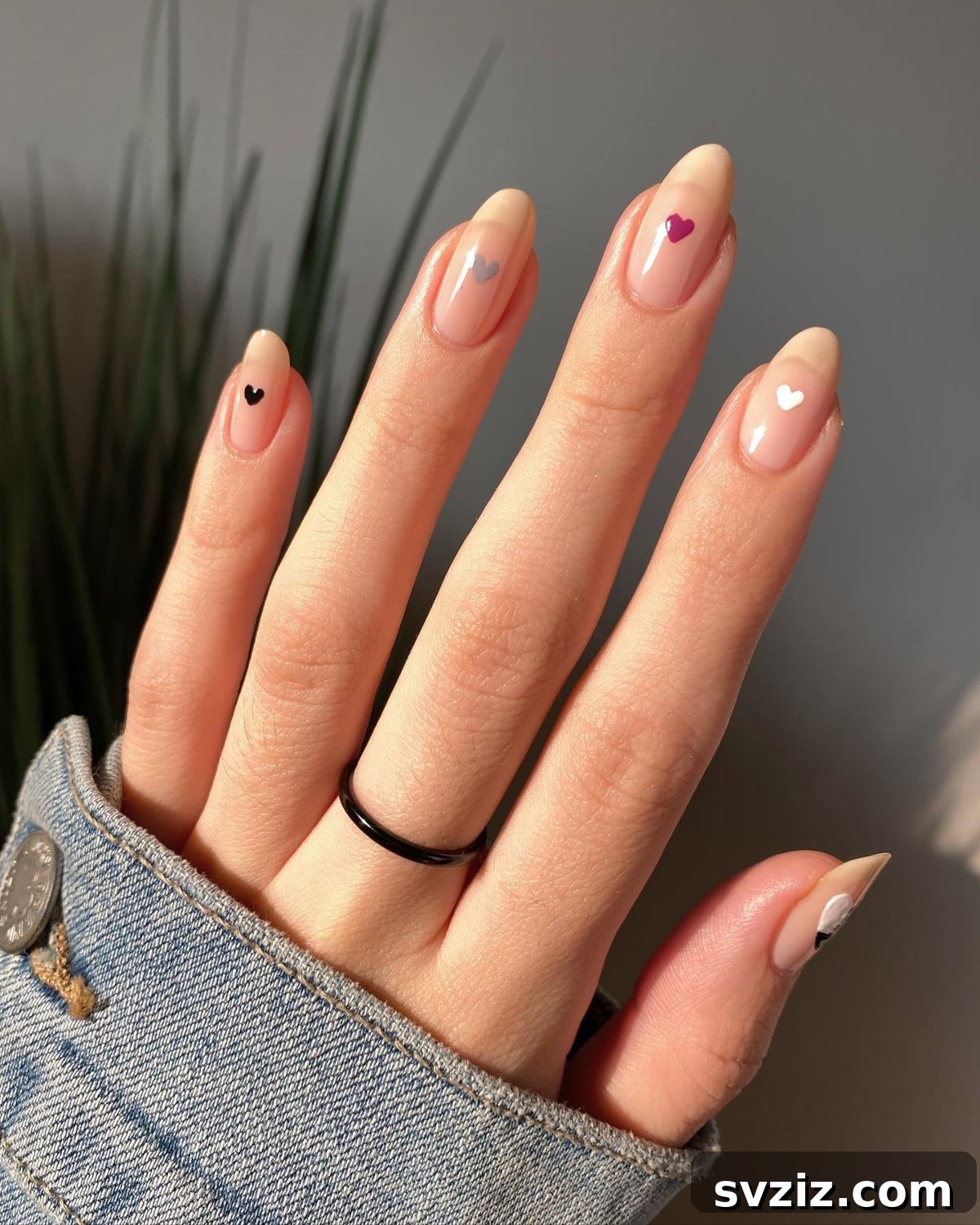 Natural Minimalist Nails with Playful Colorful Heart Accents