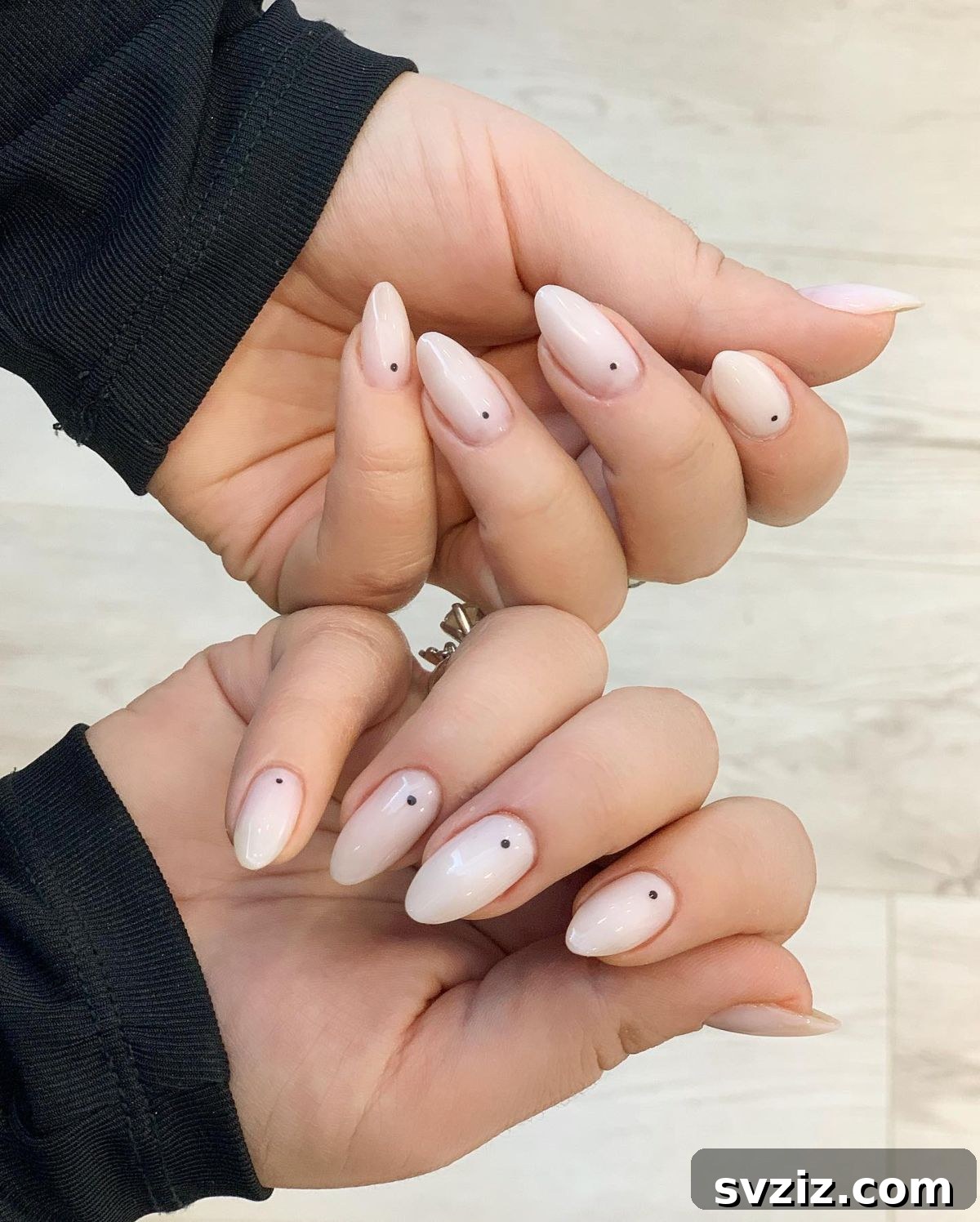 Simple Nude Minimalist Nails with Tiny Black Dots