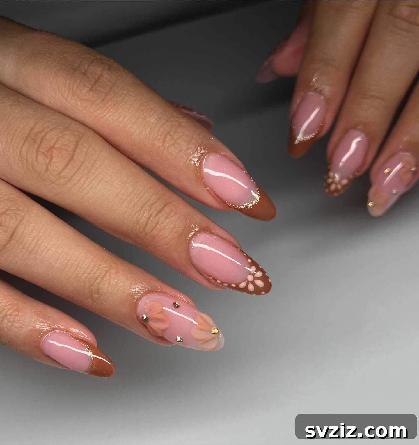 41 Chic and Elegant Nail Design Ideas 13 11. Brown Nails and Flowers