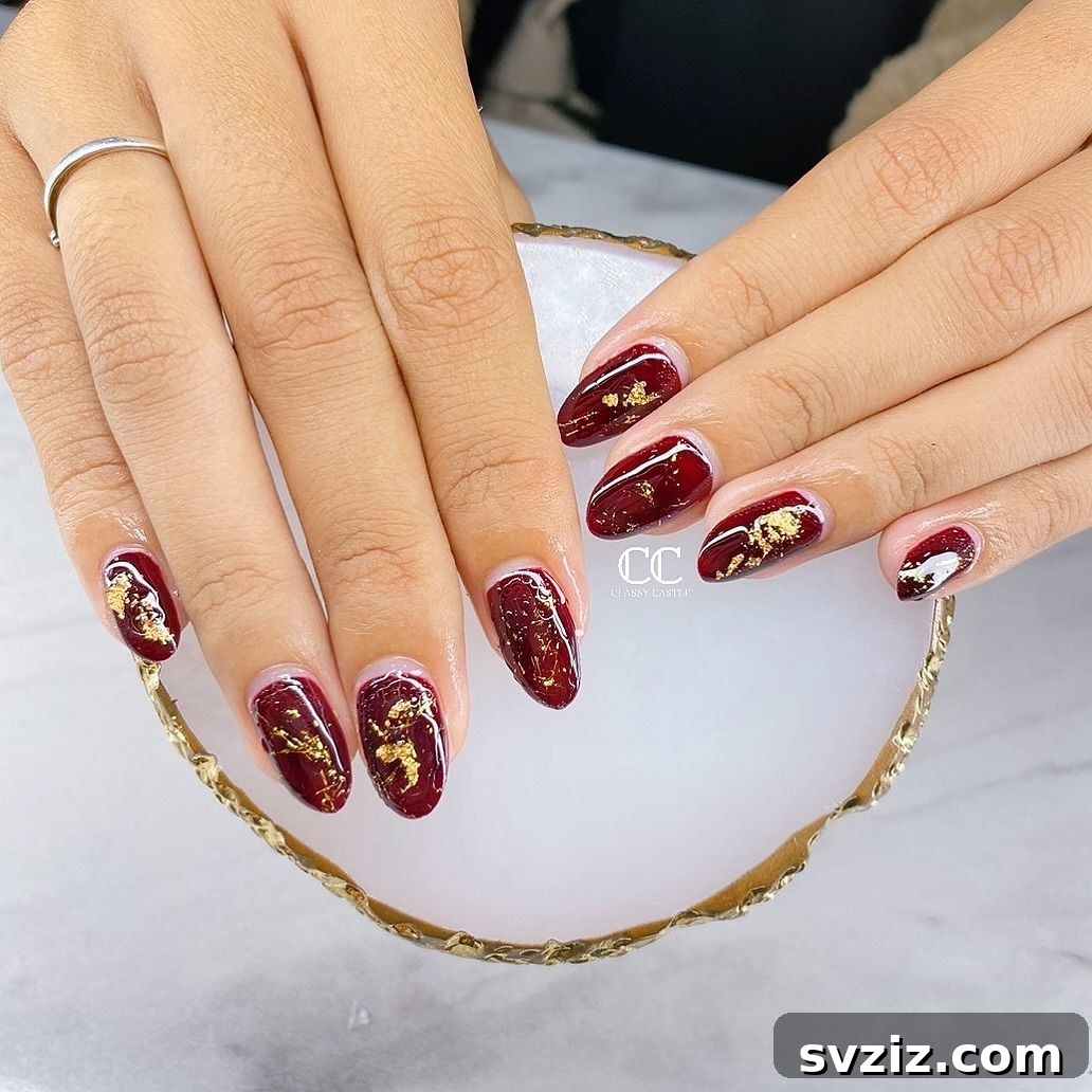 41 Chic and Elegant Nail Design Ideas 16 14. Maroon and Gold