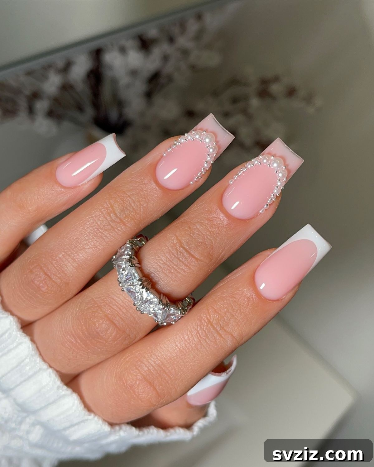 41 Chic and Elegant Nail Design Ideas 5 3. Silver Pearls