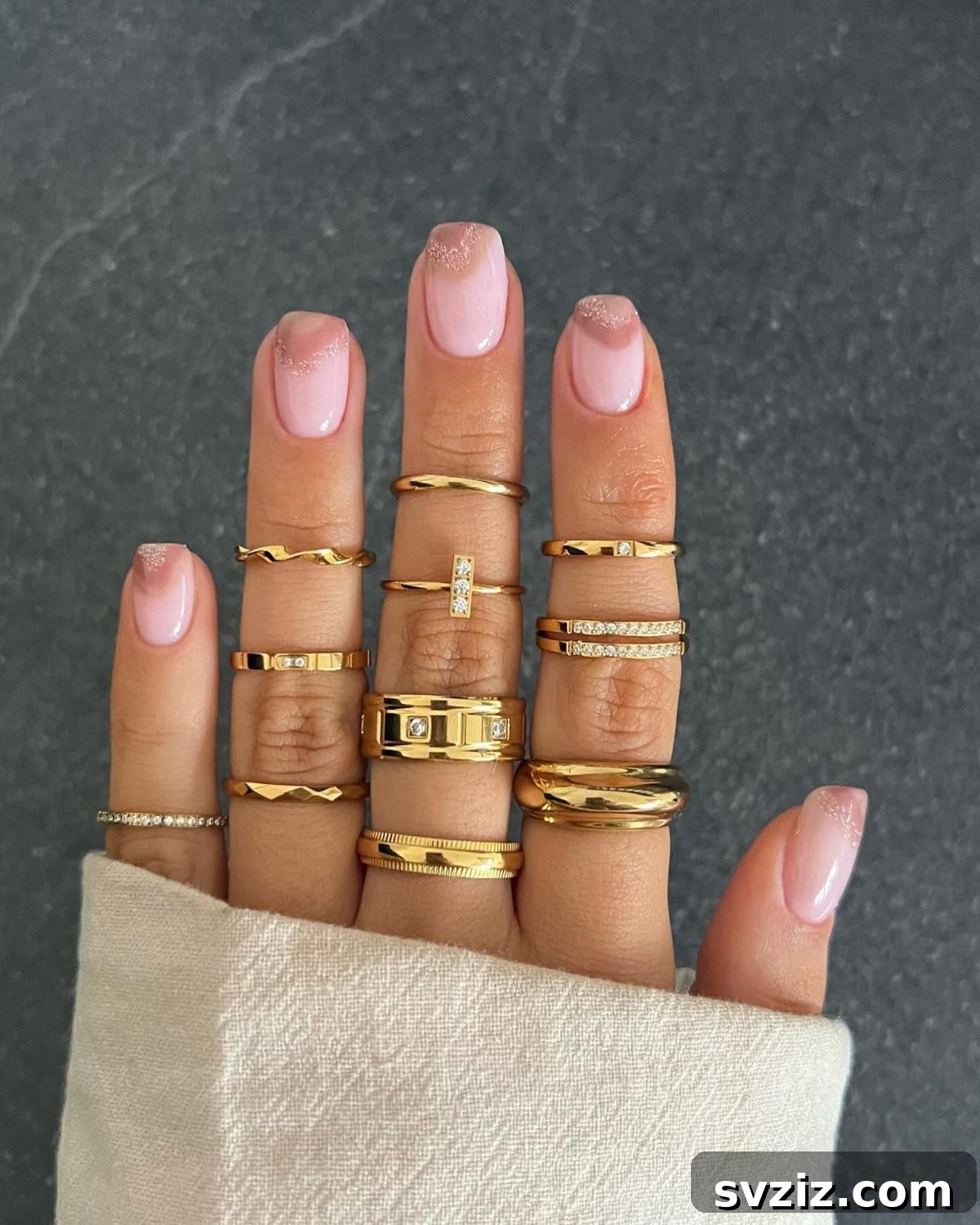 41 Effortless Nude Nail Ideas for Everyone 19 Unique caramel and rose gold nude nails with sparkling details, offering a warm and luxurious finish.