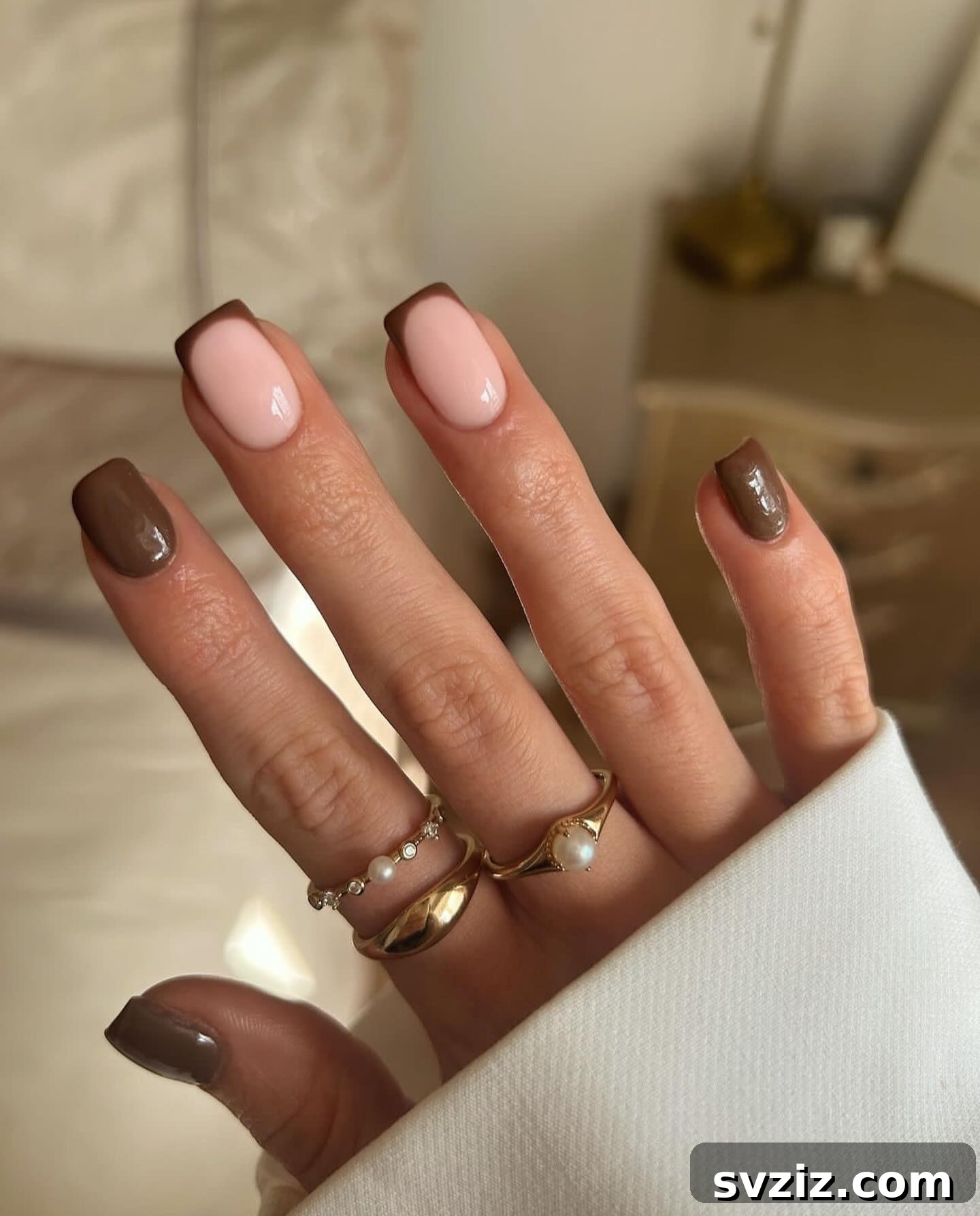 41 Effortless Nude Nail Ideas for Everyone 6 Elegant brown nude manicure, perfect for autumn aesthetics and cozy seasonal looks.