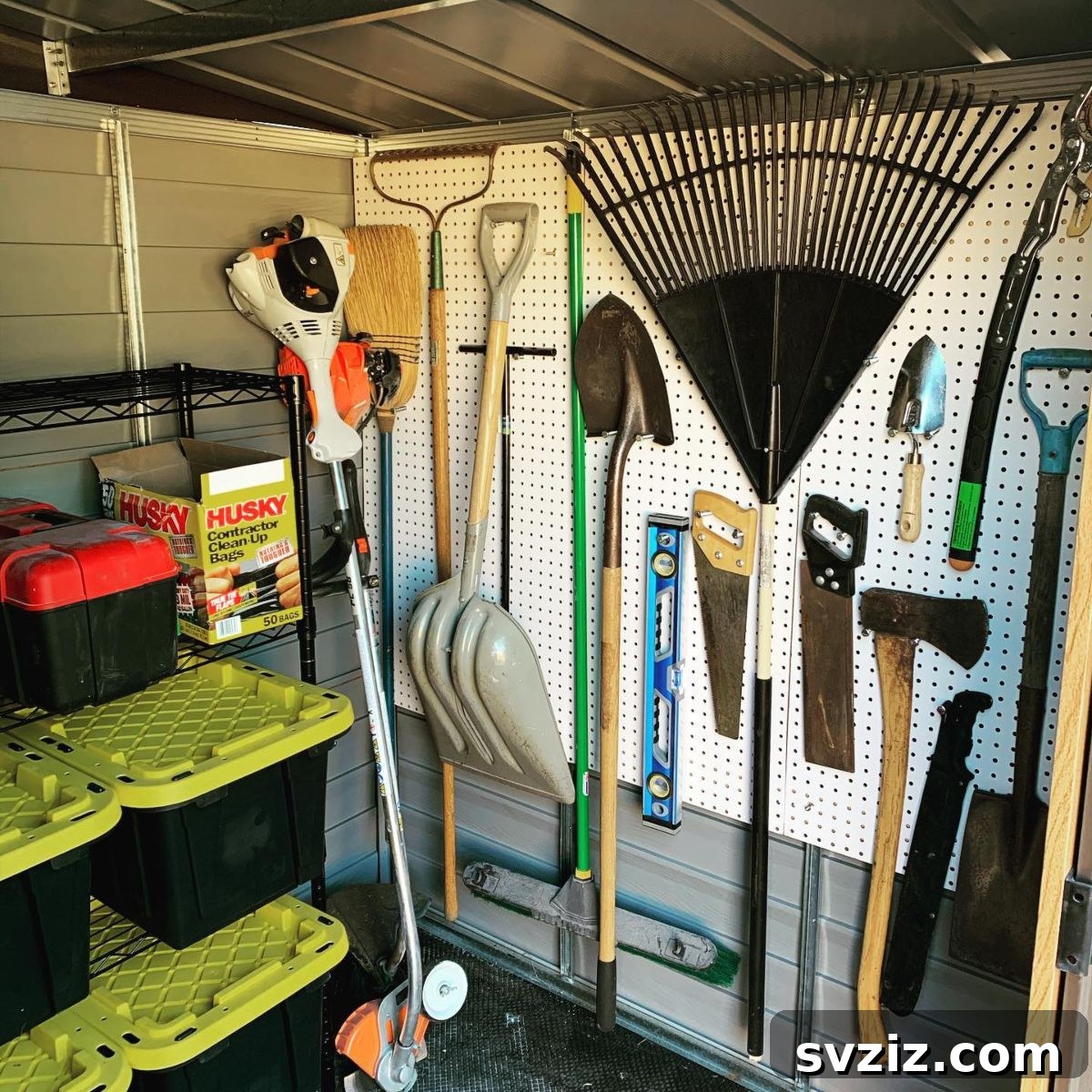 21 Genius Shed Organization Ideas for a Clutter-Free Outdoor Oasis 12 10. Pegboard Tool Storage