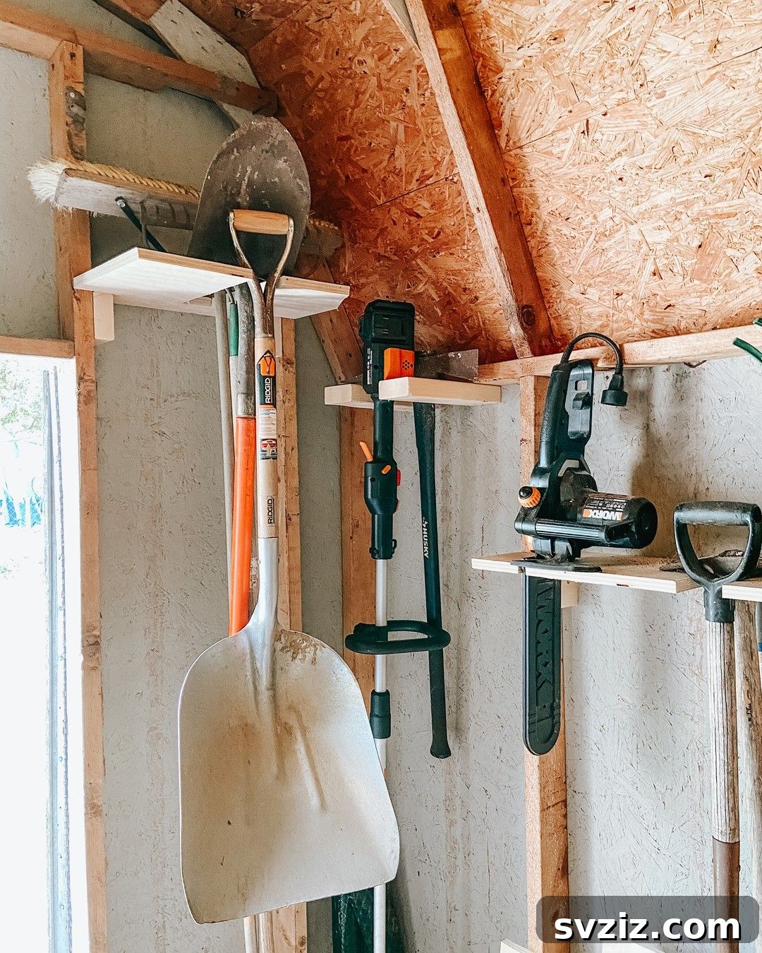 21 Genius Shed Organization Ideas for a Clutter-Free Outdoor Oasis 6 4. DIY Wood Shelves