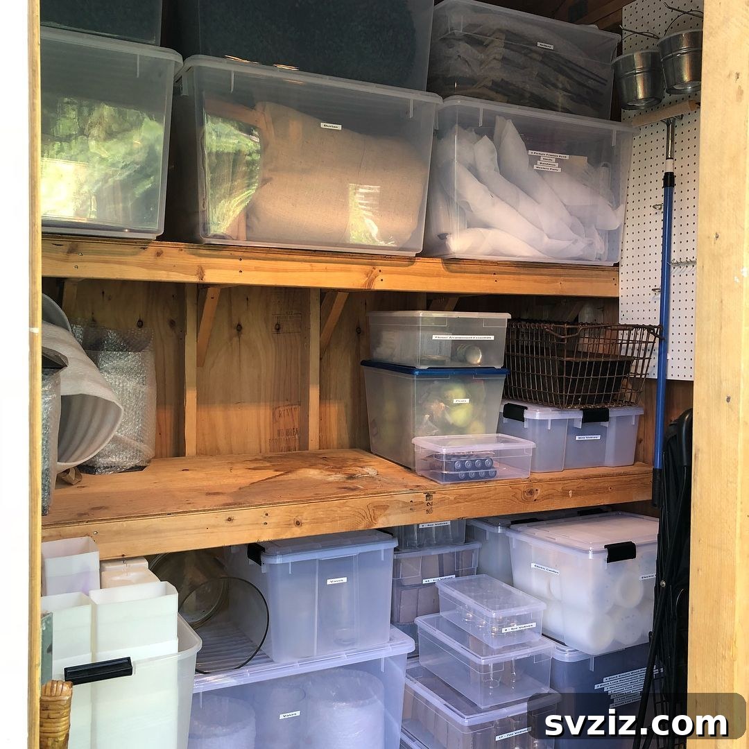 21 Genius Shed Organization Ideas for a Clutter-Free Outdoor Oasis 7 5. Large Clear Storage Bins