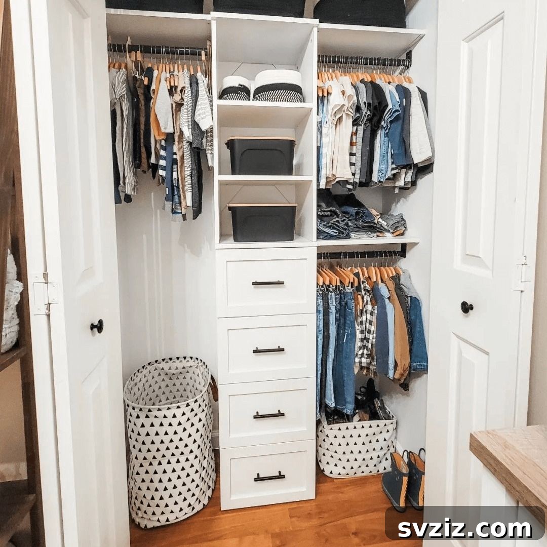 Double hanging rails in a closet to maximize vertical space
