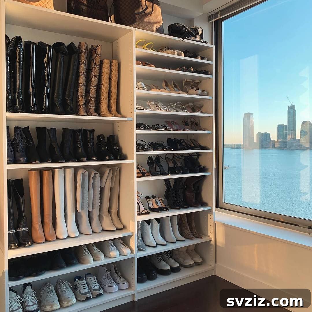 Wall-mounted variable height shelves for boots and shoes