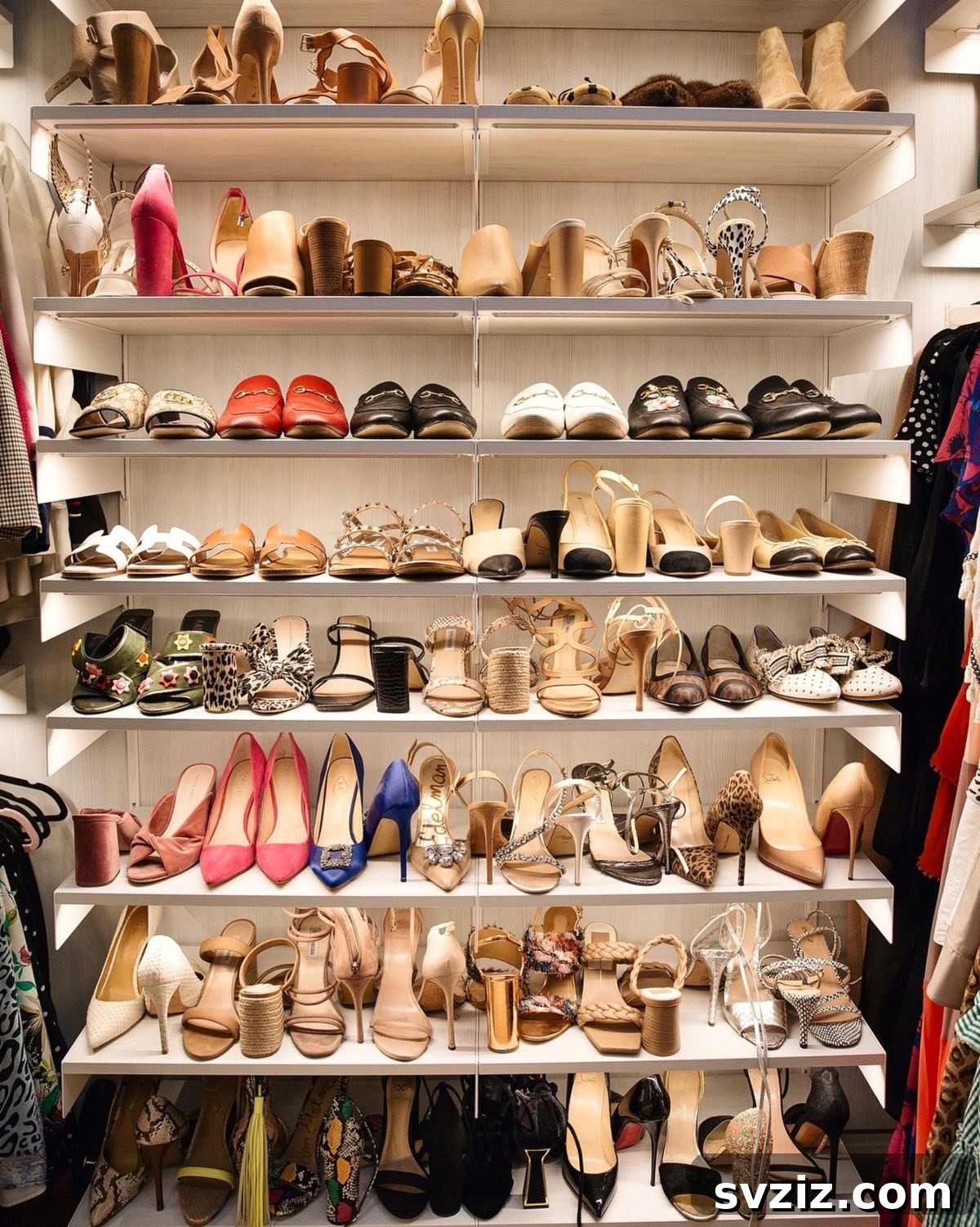 Floor-to-ceiling shoe storage for extensive footwear collections