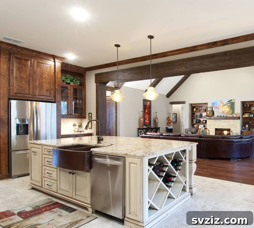 Kitchen island featuring a built-in wine storage rack