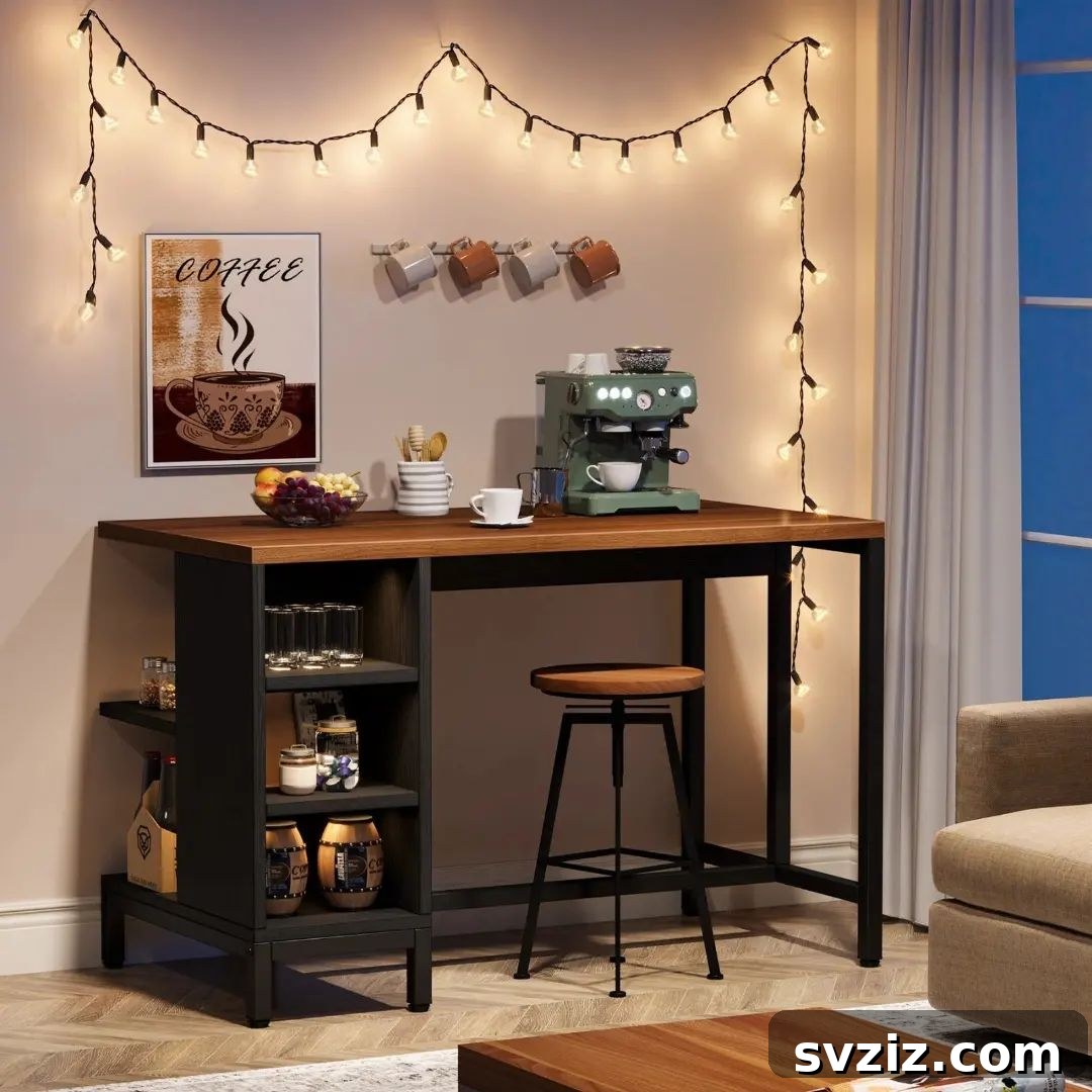 Small kitchen island transformed into a dedicated coffee station