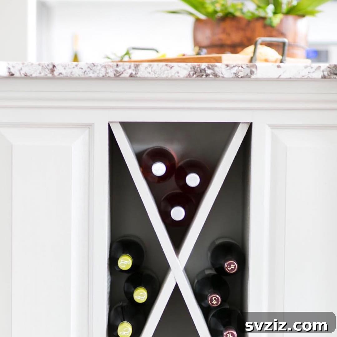 Kitchen island cabinet converted into a sophisticated mini wine cellar