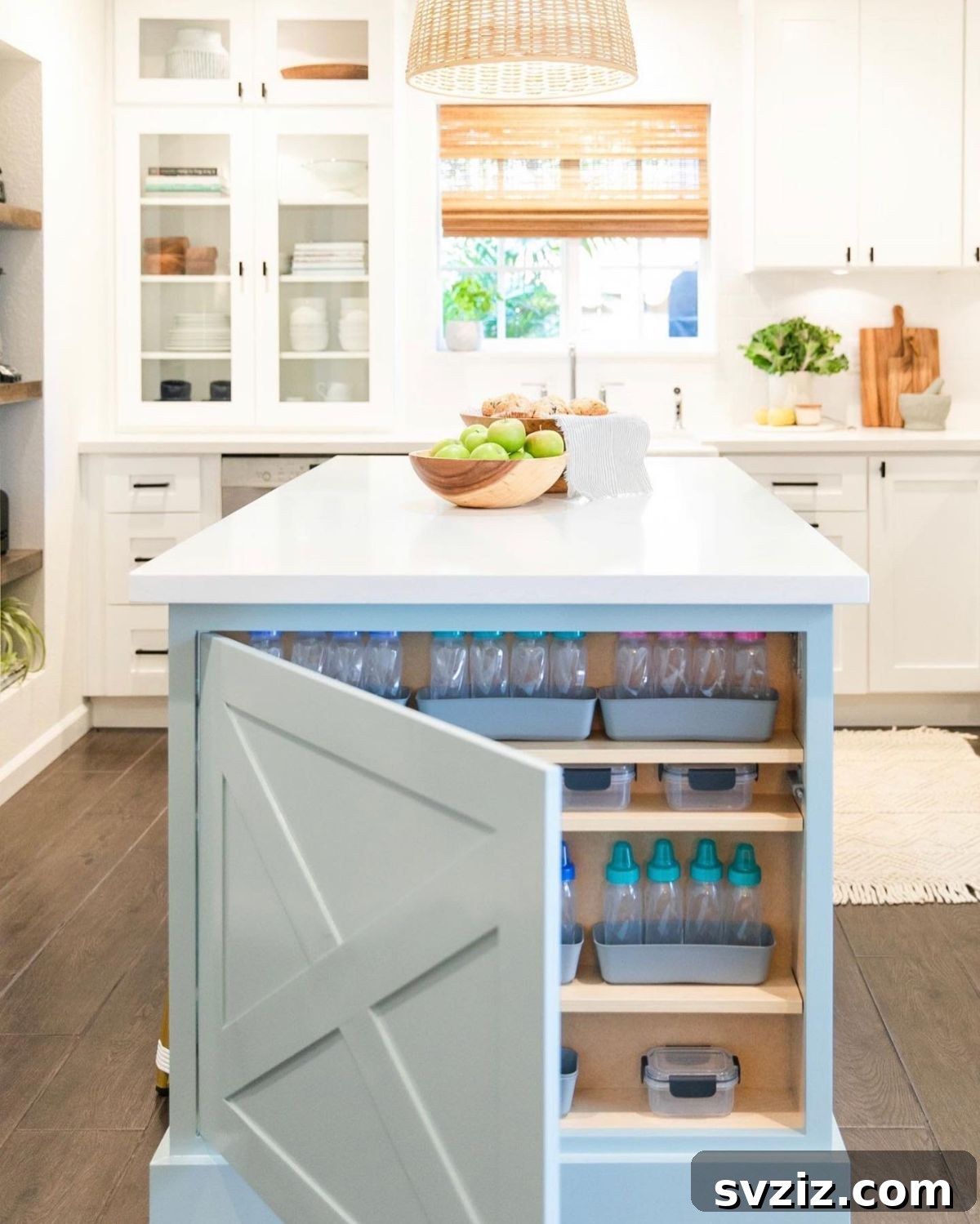 Kitchen island with a cleverly concealed secret storage cabinet