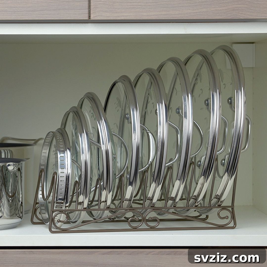 4. Organize Cookware Lids in a Rack