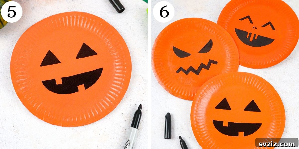 Create Your Own Paper Plate Pumpkin 6 Paper Plate Pumpkin Instructions 5-6 - Customizing Your Pumpkin's Face