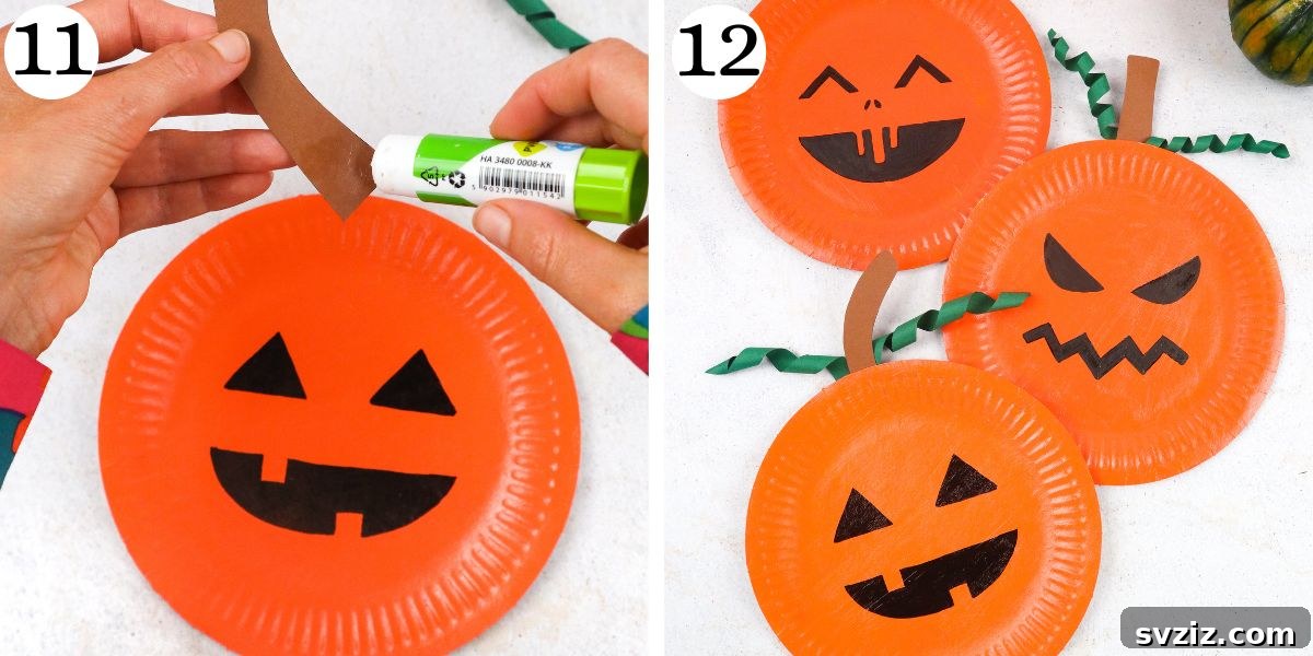 Create Your Own Paper Plate Pumpkin 9 Paper Plate Pumpkin Instructions 11-12 - The Finished Craft