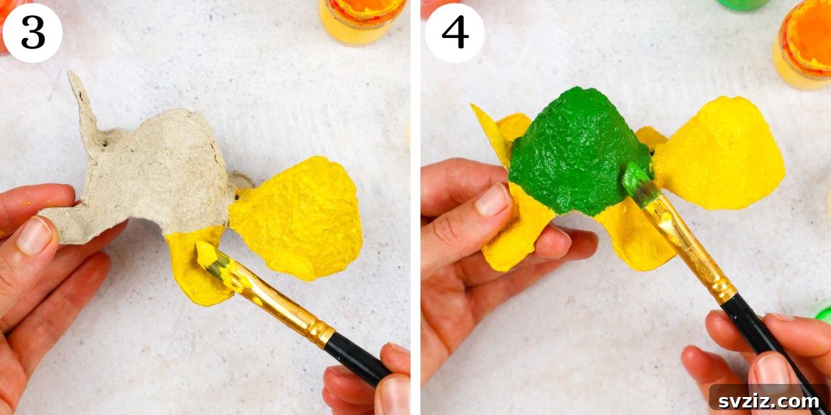Hatch a Turtle from an Egg Carton 5 Easy Egg Carton Turtle Instructions: Painting Body and Shell