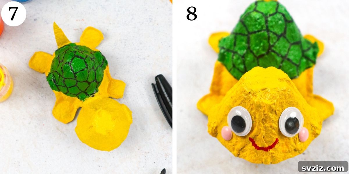 Hatch a Turtle from an Egg Carton 7 DIY Egg Carton Turtle Craft Instructions: Final Embellishments
