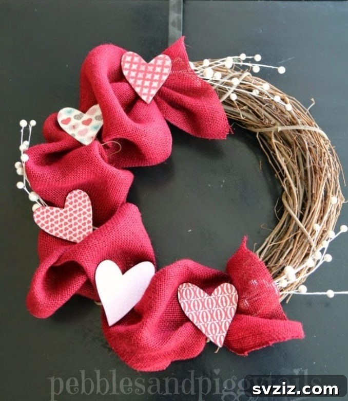 Crafting Love: 20 DIY Valentine Projects 14 Shabby Chic Burlap and Grapevine Wreath